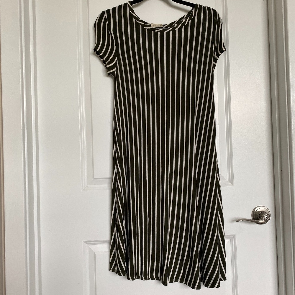 Pinc Green White Striped Midi Dress
